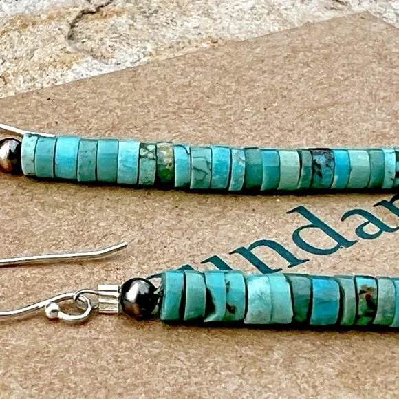 Sundance $148 NEW 4" Turquoise Heishi Sterling Silver Handmade Beaded Earrings - Picture 11 of 12